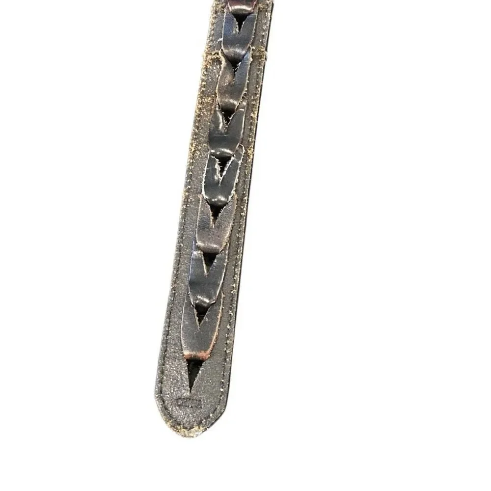 Vintage Western Black Cut-Out Leather Belt Chevron Pierced Design Women’s XL